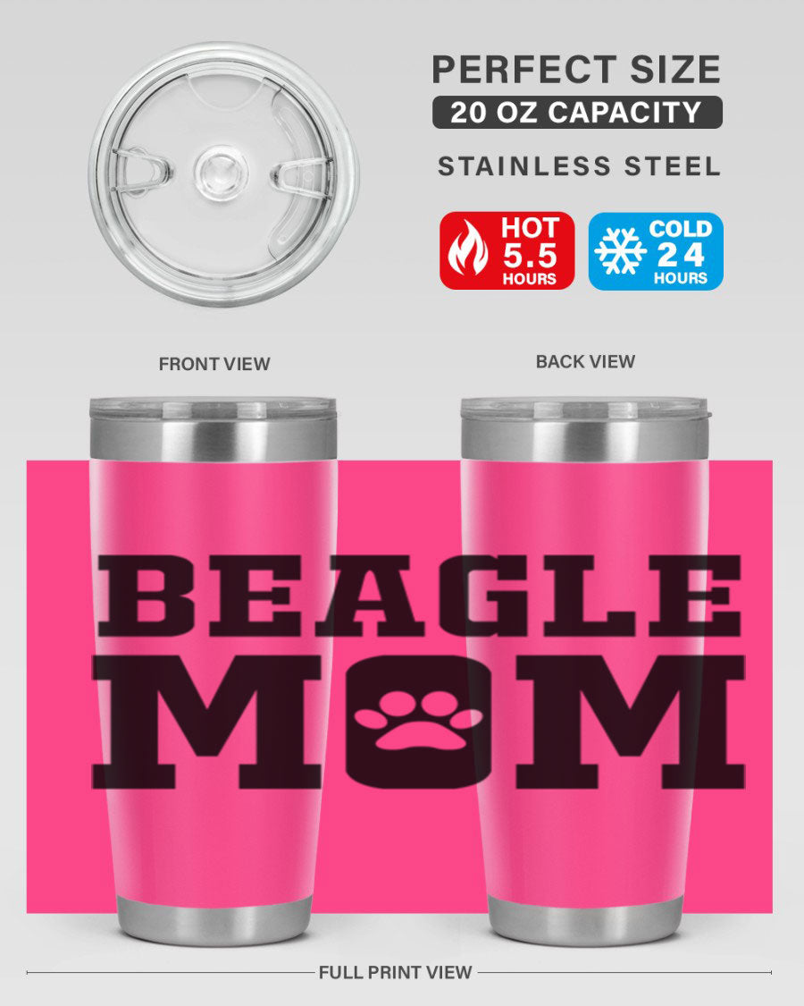 Beagle Mom 215# Tumbler in stainless steel with a vibrant design, showcasing a beagle theme, perfect for hot and cold beverages.