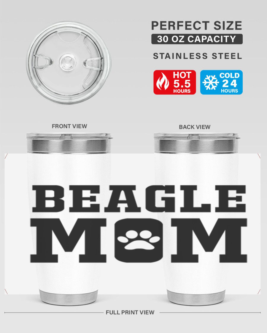 Beagle Mom 215# Tumbler in stainless steel with a vibrant design, showcasing a beagle theme, perfect for hot and cold beverages.