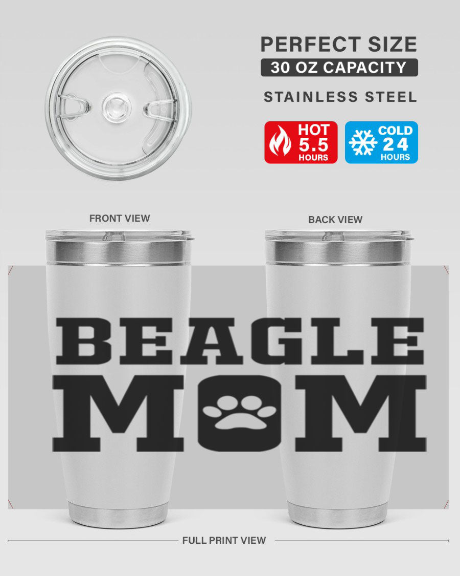Beagle Mom 215# Tumbler in stainless steel with a vibrant design, showcasing a beagle theme, perfect for hot and cold beverages.