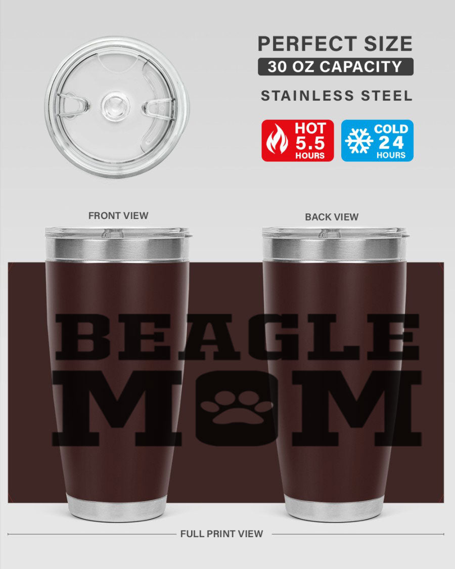 Beagle Mom 215# Tumbler in stainless steel with a vibrant design, showcasing a beagle theme, perfect for hot and cold beverages.