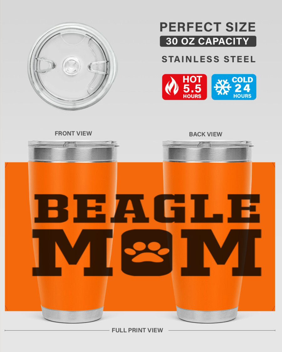 Beagle Mom 215# Tumbler in stainless steel with a vibrant design, showcasing a beagle theme, perfect for hot and cold beverages.