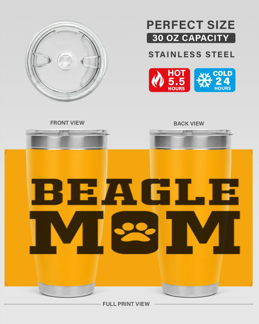 Beagle Mom 215# Tumbler in stainless steel with a vibrant design, showcasing a beagle theme, perfect for hot and cold beverages.