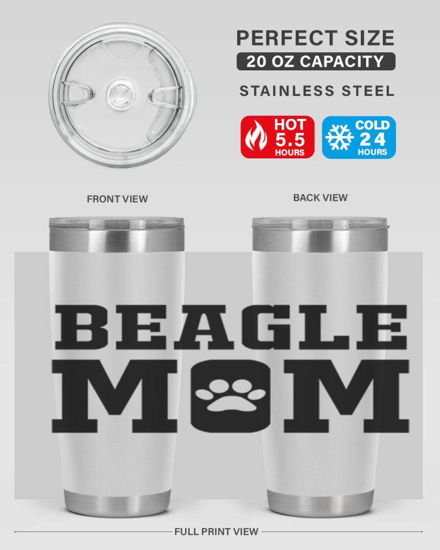 Beagle Mom 215# Tumbler in stainless steel with a vibrant design, showcasing a beagle theme, perfect for hot and cold beverages.