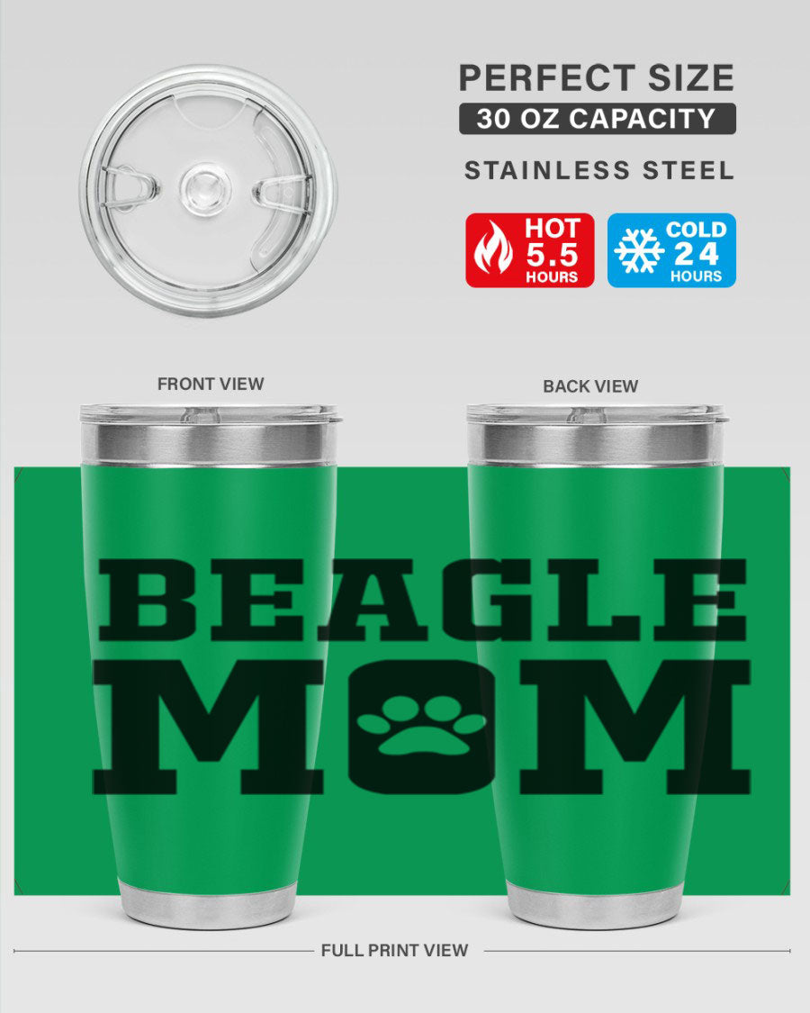 Beagle Mom 215# Tumbler in stainless steel with a vibrant design, showcasing a beagle theme, perfect for hot and cold beverages.