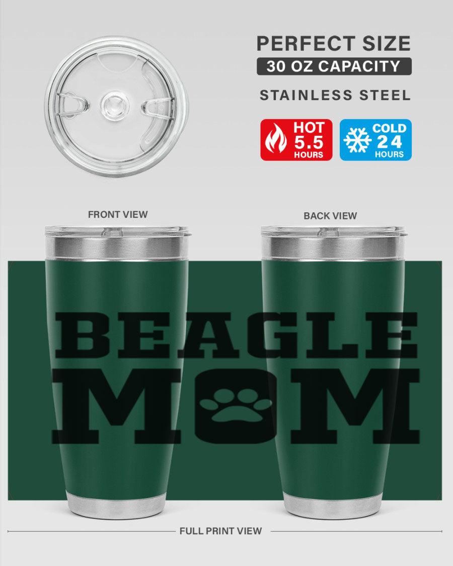 Beagle Mom 215# Tumbler in stainless steel with a vibrant design, showcasing a beagle theme, perfect for hot and cold beverages.