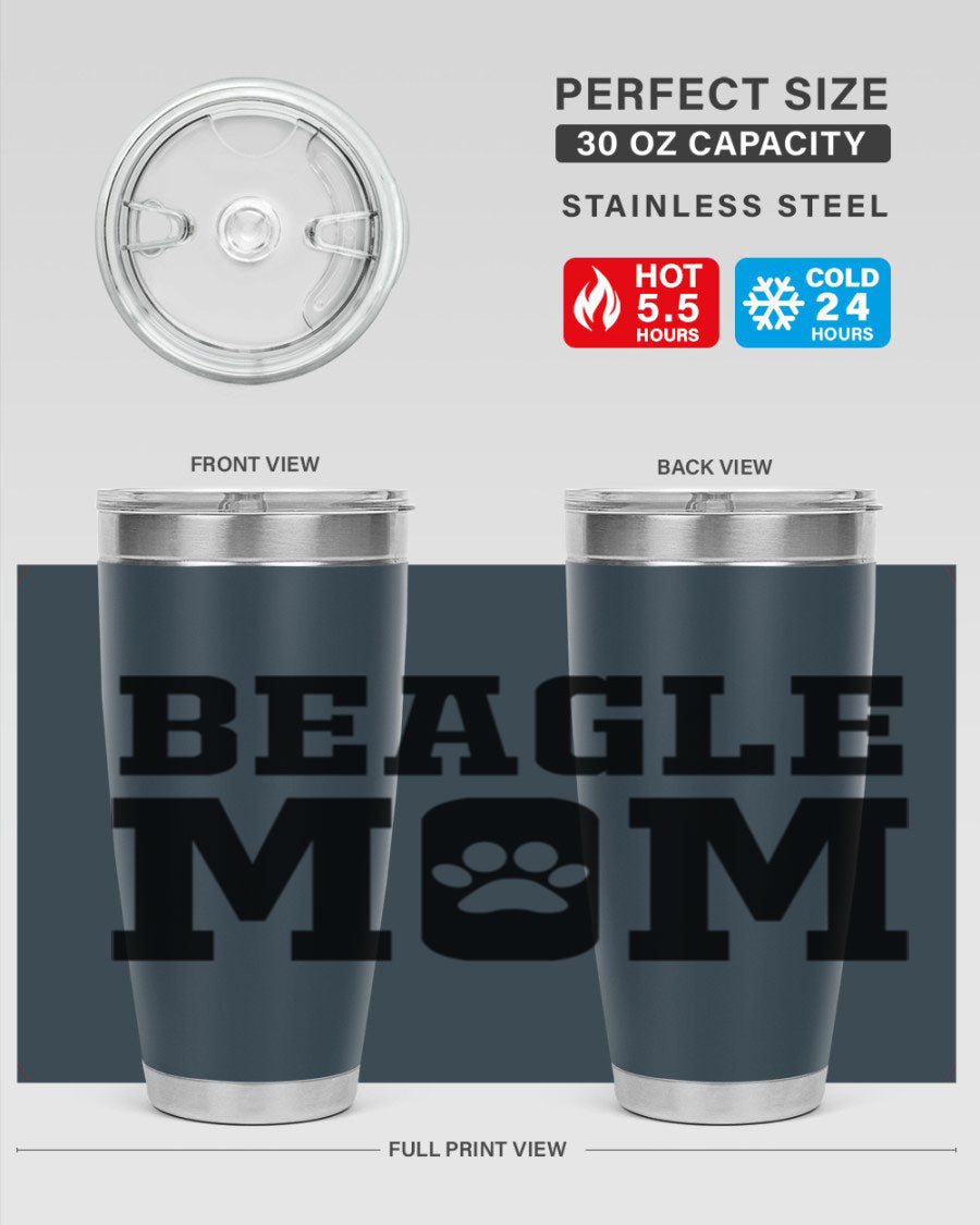 Beagle Mom 215# Tumbler in stainless steel with a vibrant design, showcasing a beagle theme, perfect for hot and cold beverages.