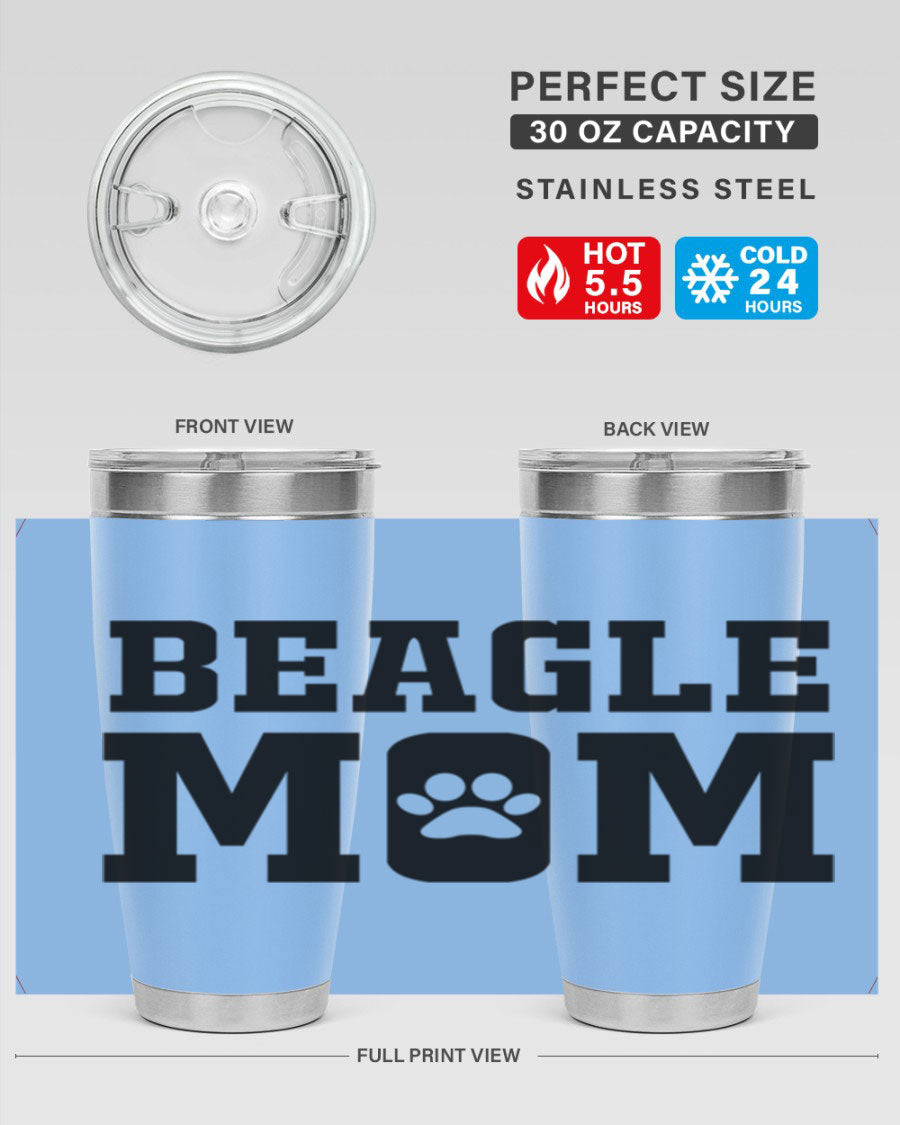 Beagle Mom 215# Tumbler in stainless steel with a vibrant design, showcasing a beagle theme, perfect for hot and cold beverages.