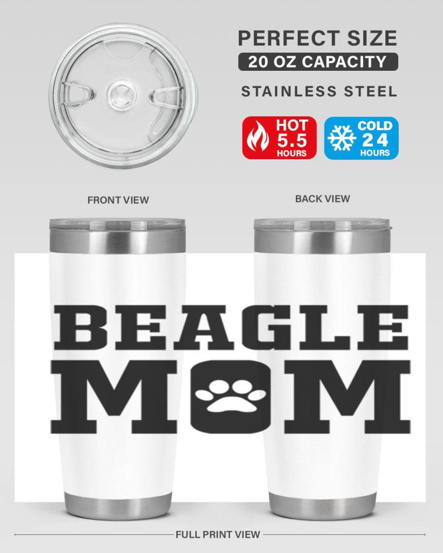 Beagle Mom 215# Tumbler in stainless steel with a vibrant design, showcasing a beagle theme, perfect for hot and cold beverages.