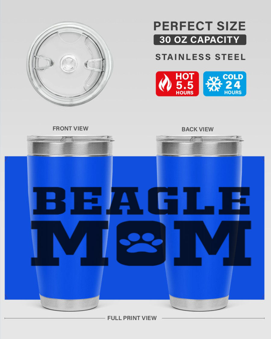 Beagle Mom 215# Tumbler in stainless steel with a vibrant design, showcasing a beagle theme, perfect for hot and cold beverages.