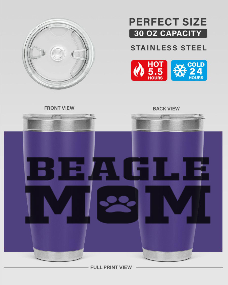 Beagle Mom 215# Tumbler in stainless steel with a vibrant design, showcasing a beagle theme, perfect for hot and cold beverages.
