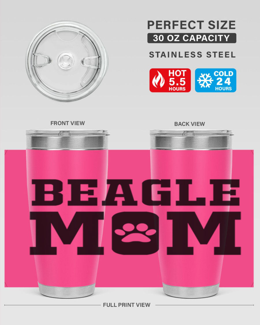 Beagle Mom 215# Tumbler in stainless steel with a vibrant design, showcasing a beagle theme, perfect for hot and cold beverages.