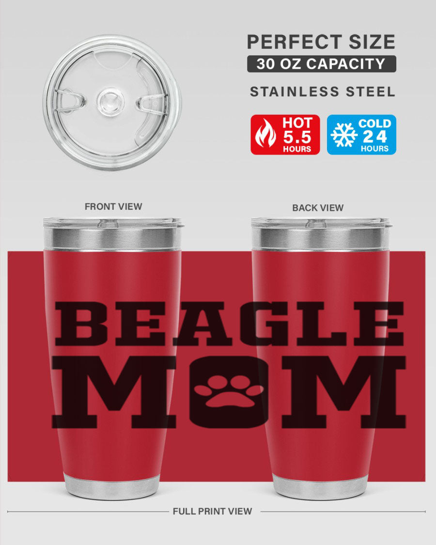 Beagle Mom 215# Tumbler in stainless steel with a vibrant design, showcasing a beagle theme, perfect for hot and cold beverages.