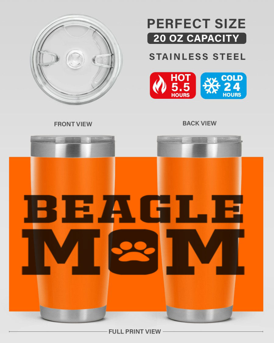 Beagle Mom 215# Tumbler in stainless steel with a vibrant design, showcasing a beagle theme, perfect for hot and cold beverages.