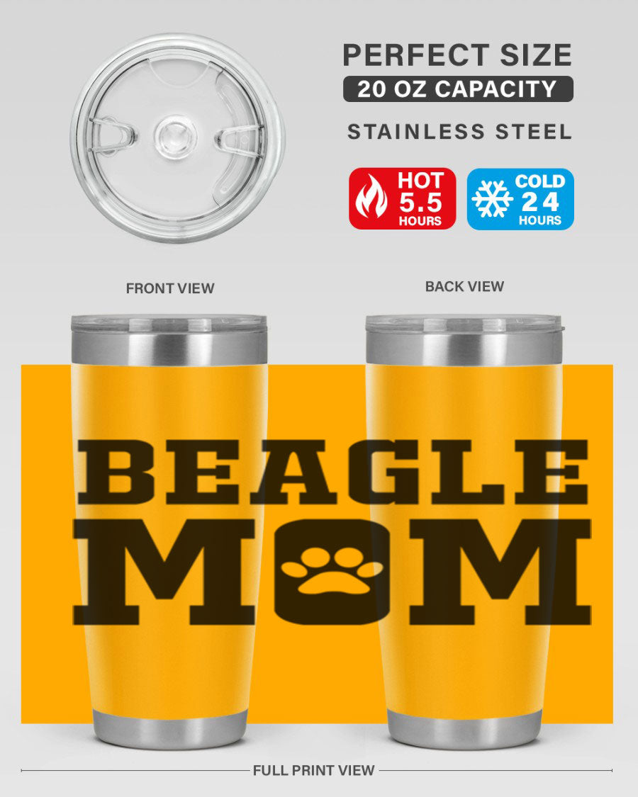Beagle Mom 215# Tumbler in stainless steel with a vibrant design, showcasing a beagle theme, perfect for hot and cold beverages.