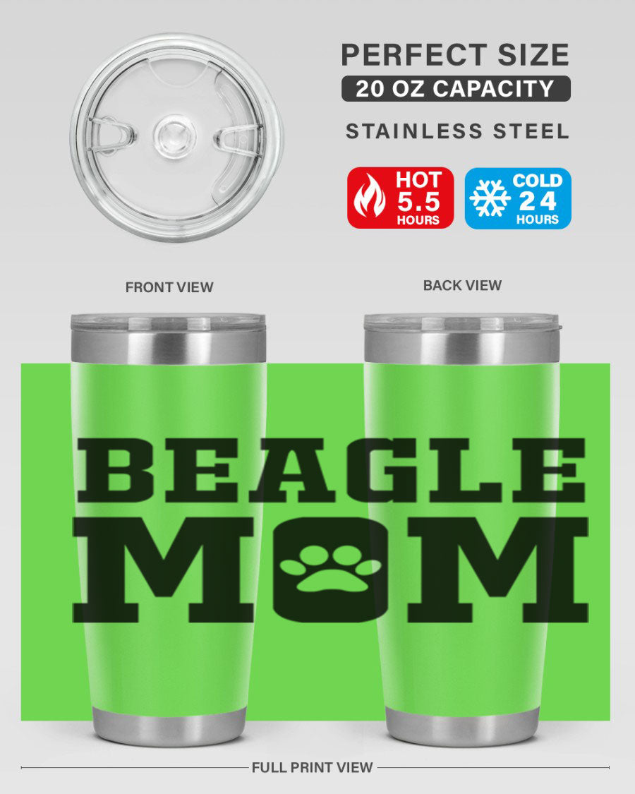 Beagle Mom 215# Tumbler in stainless steel with a vibrant design, showcasing a beagle theme, perfect for hot and cold beverages.