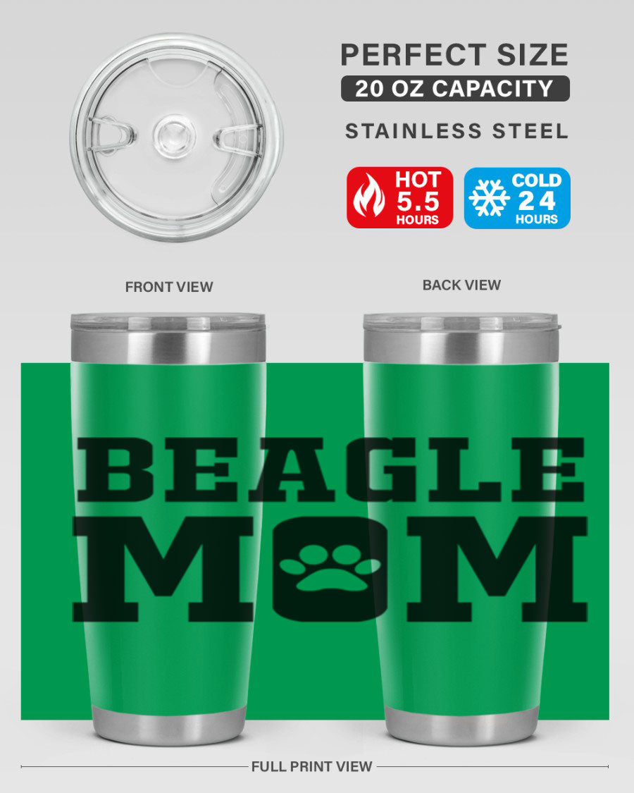 Beagle Mom 215# Tumbler in stainless steel with a vibrant design, showcasing a beagle theme, perfect for hot and cold beverages.