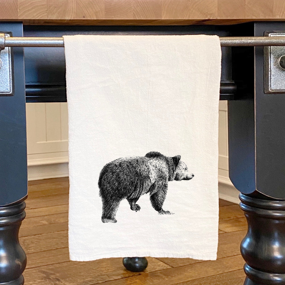 Bear Sketch Cotton Tea Towel featuring a vibrant design, made from 100% absorbent cotton, ideal for kitchen use.