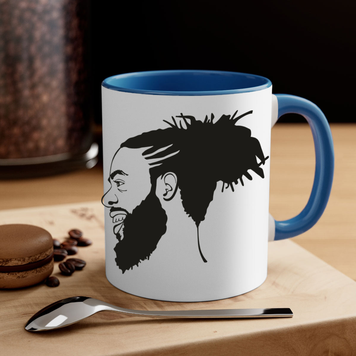 Beardman 45# Black Mug with colored handle and glossy finish, perfect for coffee and tea.