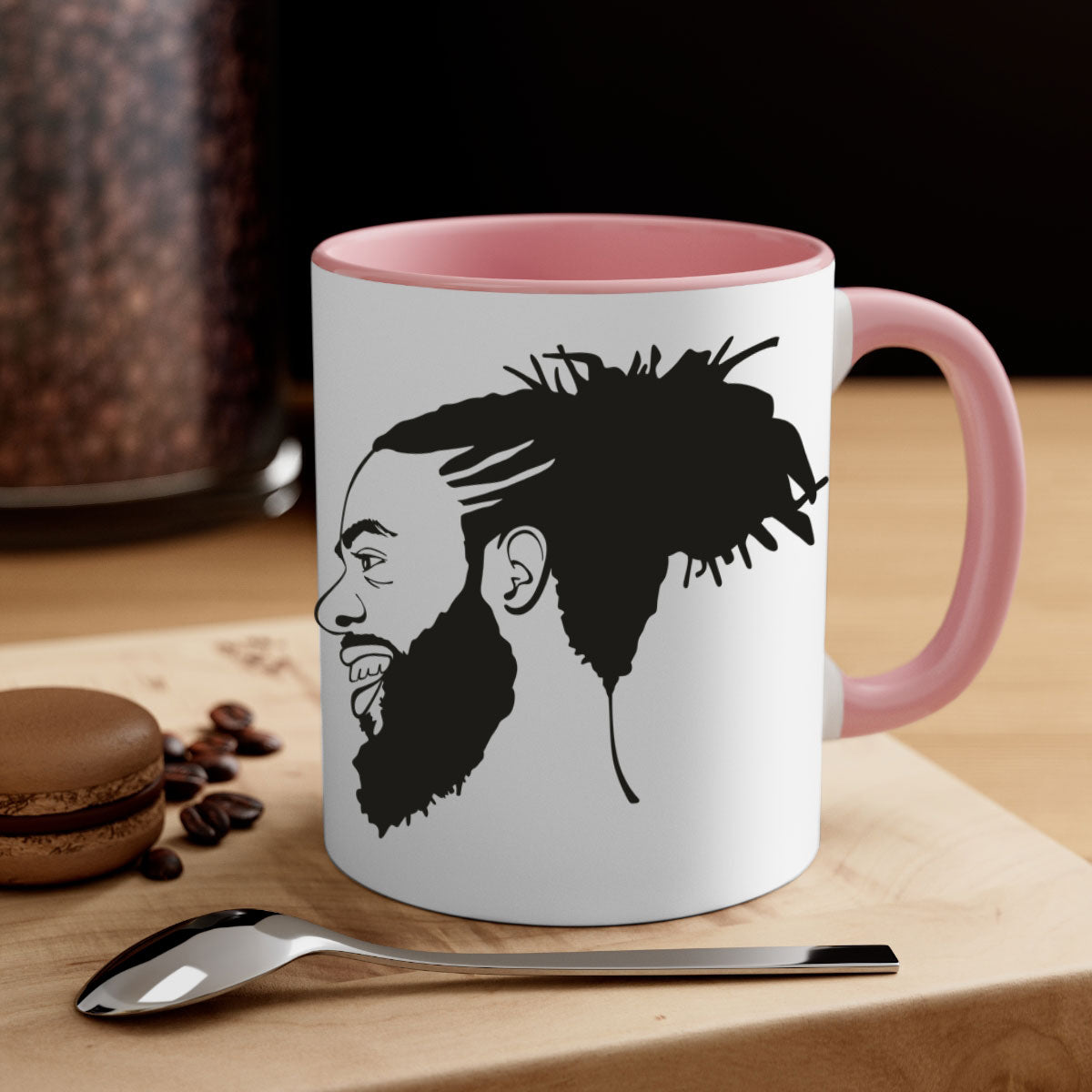 Beardman 45# Black Mug with colored handle and glossy finish, perfect for coffee and tea.