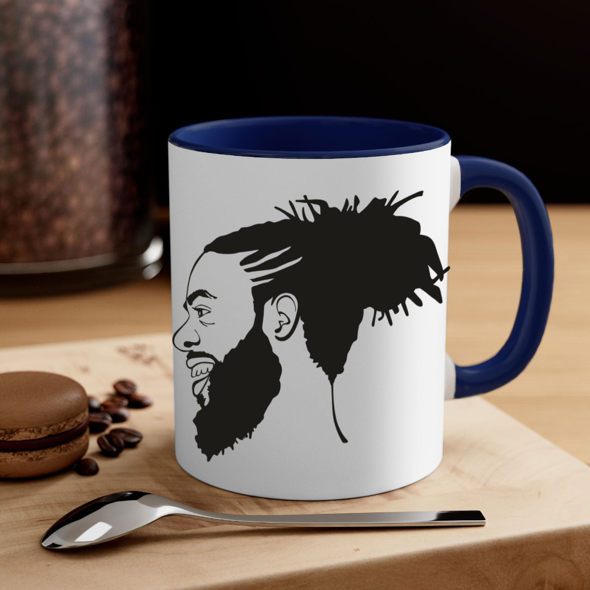 Beardman 45# Black Mug with colored handle and glossy finish, perfect for coffee and tea.