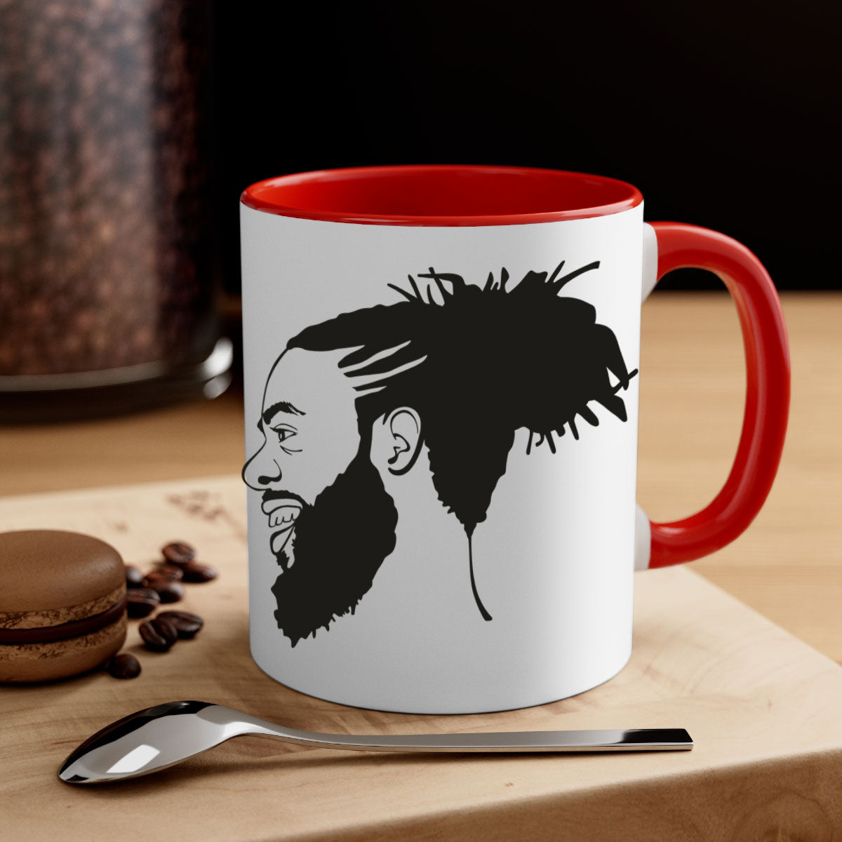 Beardman 45# Black Mug with colored handle and glossy finish, perfect for coffee and tea.