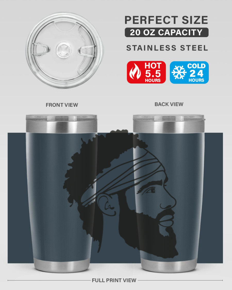 Beardman 48# black tumbler with double wall vacuum insulation, designed for men and boys, showcasing its sleek design and drink-thru lid.