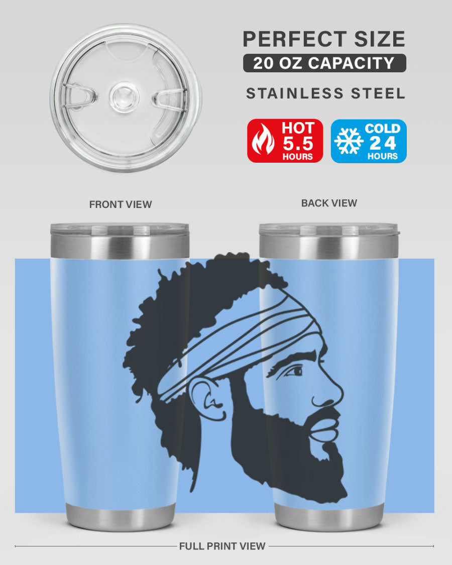 Beardman 48# black tumbler with double wall vacuum insulation, designed for men and boys, showcasing its sleek design and drink-thru lid.