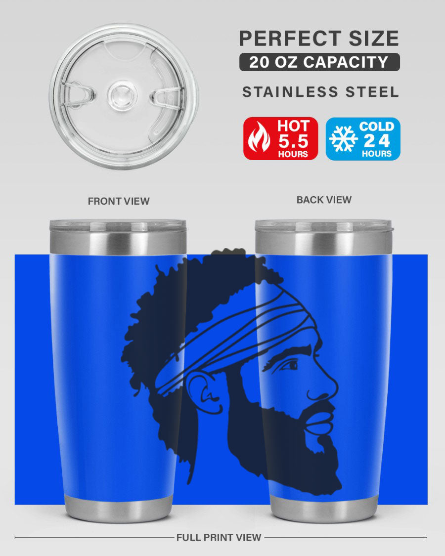 Beardman 48# black tumbler with double wall vacuum insulation, designed for men and boys, showcasing its sleek design and drink-thru lid.