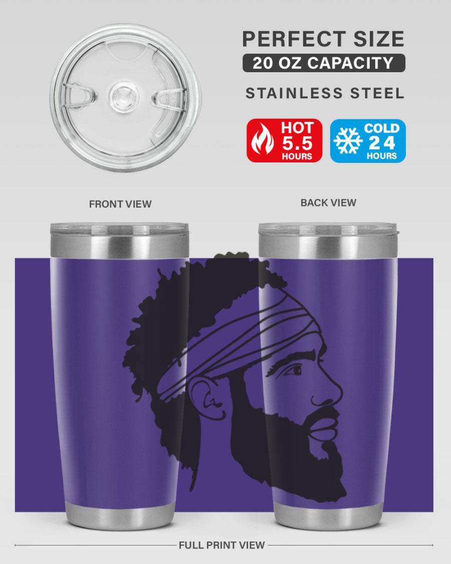 Beardman 48# black tumbler with double wall vacuum insulation, designed for men and boys, showcasing its sleek design and drink-thru lid.