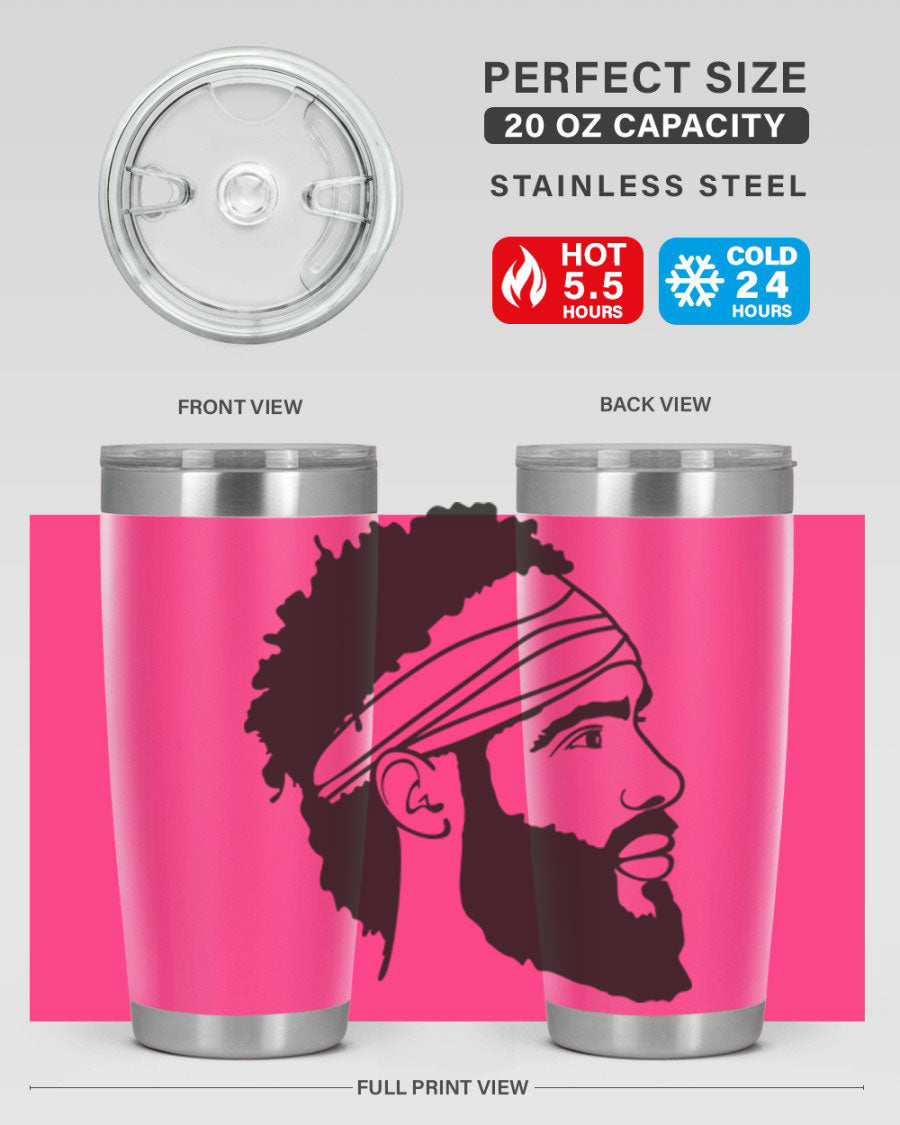 Beardman 48# black tumbler with double wall vacuum insulation, designed for men and boys, showcasing its sleek design and drink-thru lid.