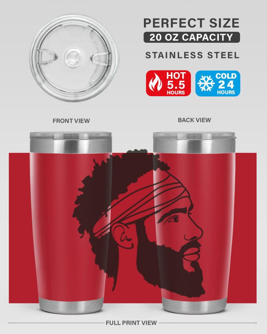 Beardman 48# black tumbler with double wall vacuum insulation, designed for men and boys, showcasing its sleek design and drink-thru lid.