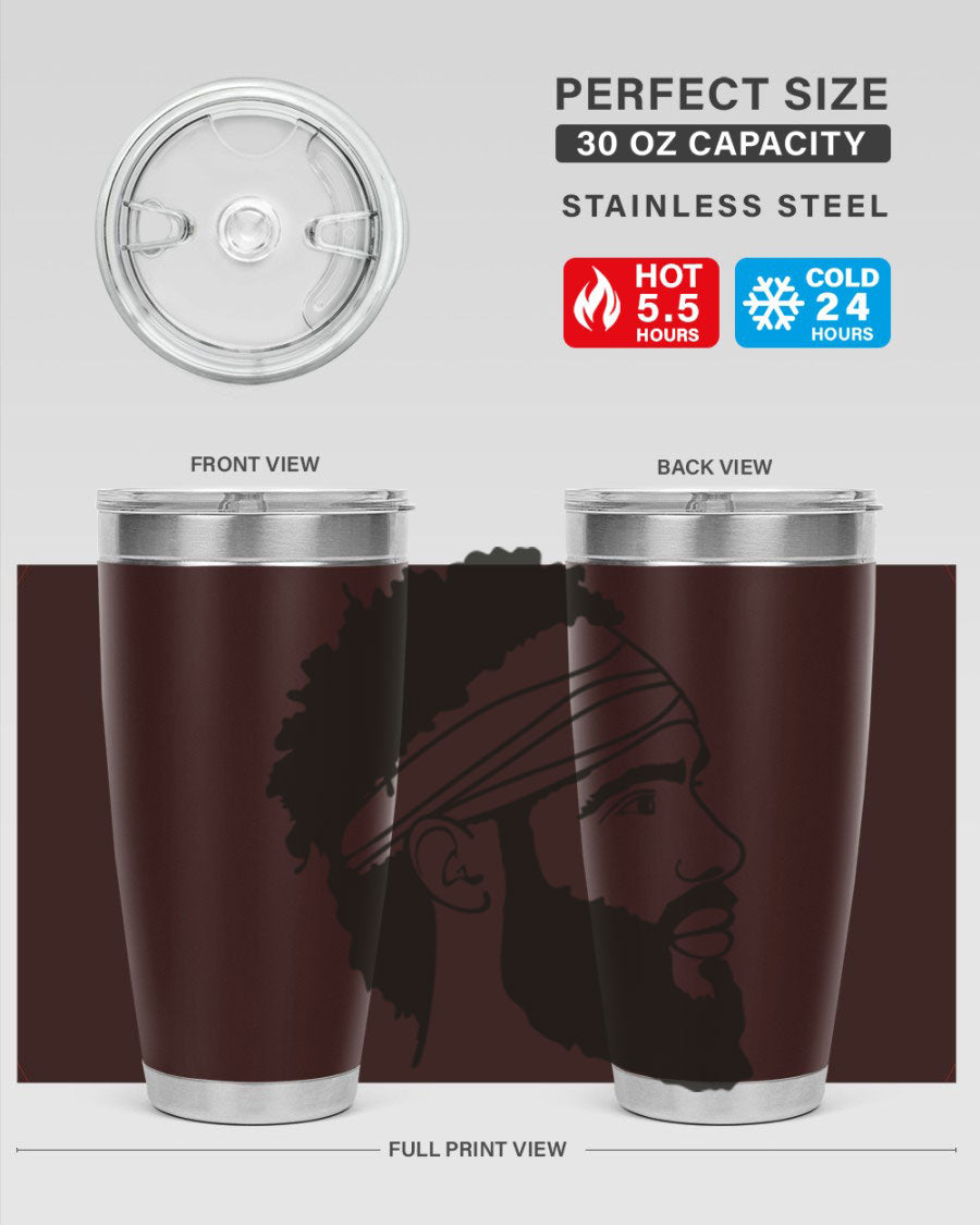 Beardman 48# black tumbler with double wall vacuum insulation, designed for men and boys, showcasing its sleek design and drink-thru lid.