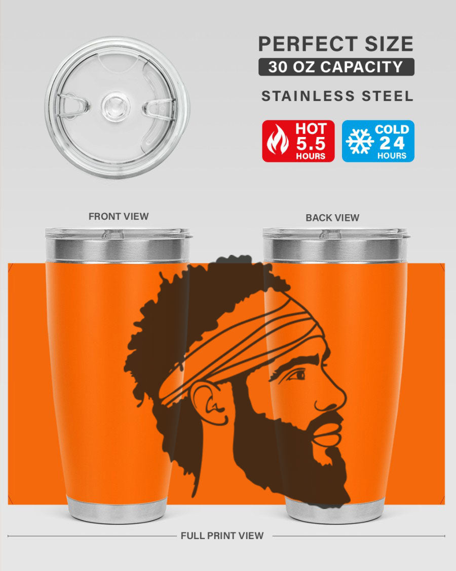 Beardman 48# black tumbler with double wall vacuum insulation, designed for men and boys, showcasing its sleek design and drink-thru lid.