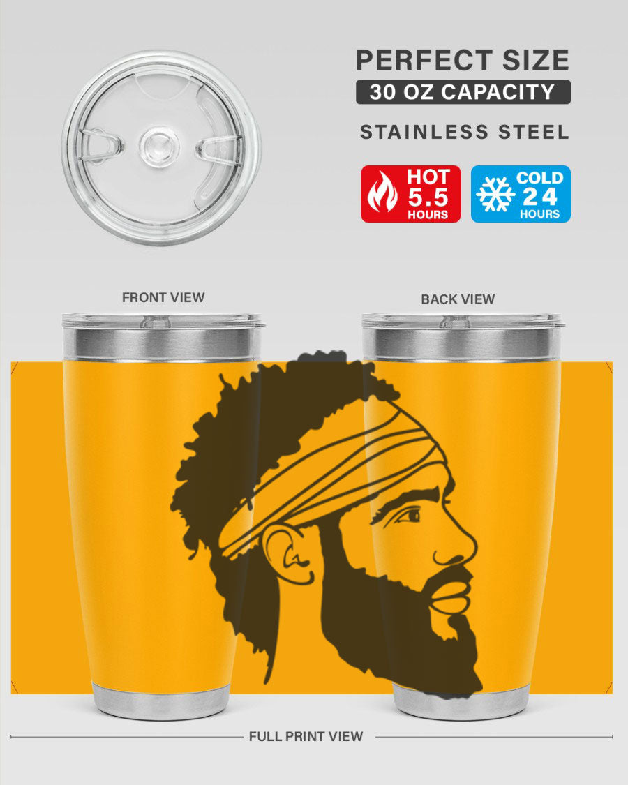 Beardman 48# black tumbler with double wall vacuum insulation, designed for men and boys, showcasing its sleek design and drink-thru lid.