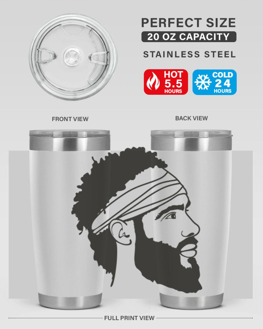Beardman 48# black tumbler with double wall vacuum insulation, designed for men and boys, showcasing its sleek design and drink-thru lid.