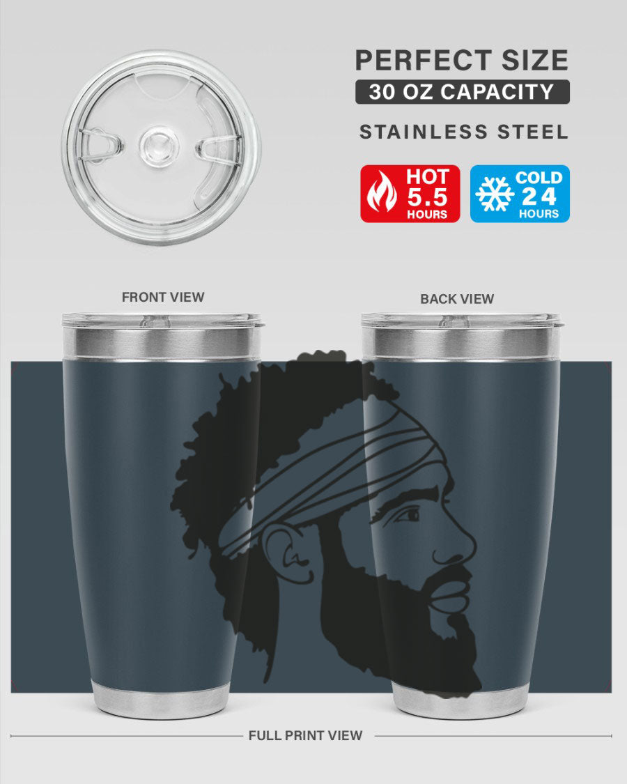 Beardman 48# black tumbler with double wall vacuum insulation, designed for men and boys, showcasing its sleek design and drink-thru lid.