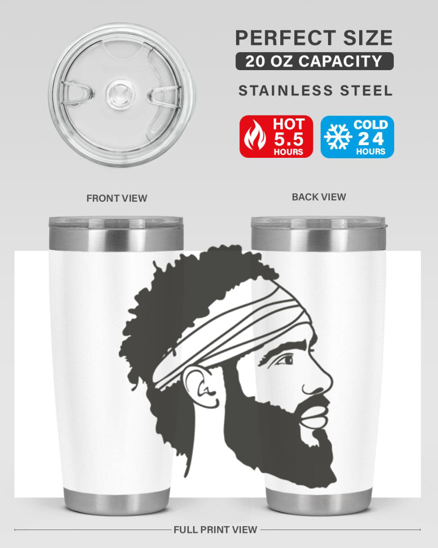 Beardman 48# black tumbler with double wall vacuum insulation, designed for men and boys, showcasing its sleek design and drink-thru lid.
