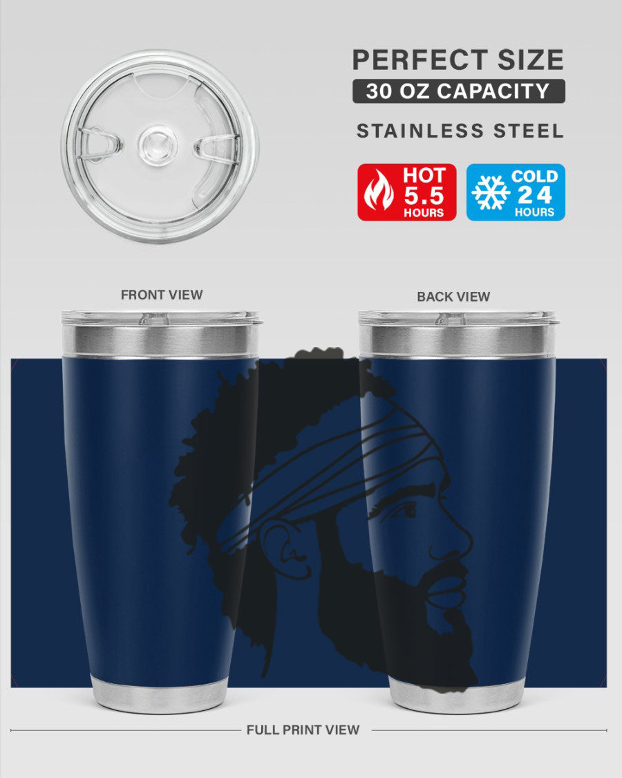 Beardman 48# black tumbler with double wall vacuum insulation, designed for men and boys, showcasing its sleek design and drink-thru lid.