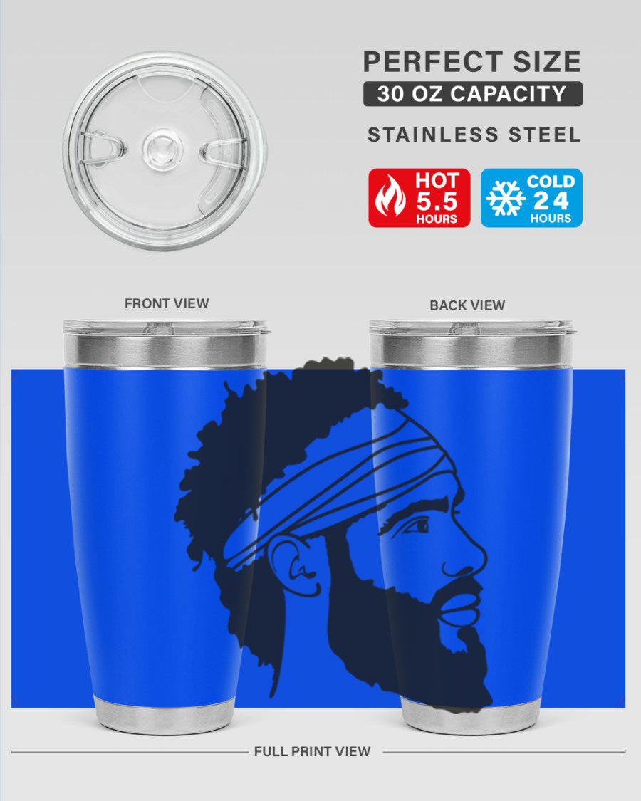 Beardman 48# black tumbler with double wall vacuum insulation, designed for men and boys, showcasing its sleek design and drink-thru lid.