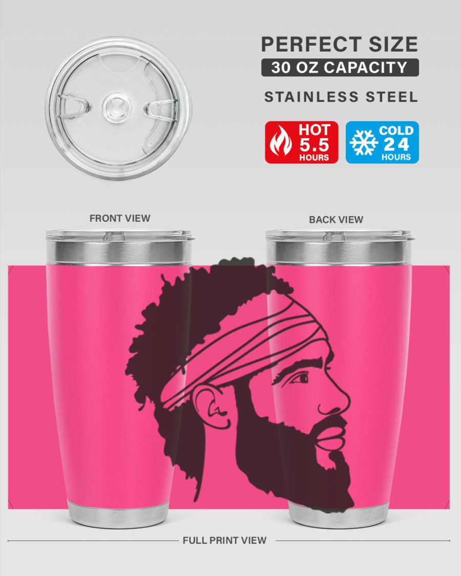 Beardman 48# black tumbler with double wall vacuum insulation, designed for men and boys, showcasing its sleek design and drink-thru lid.