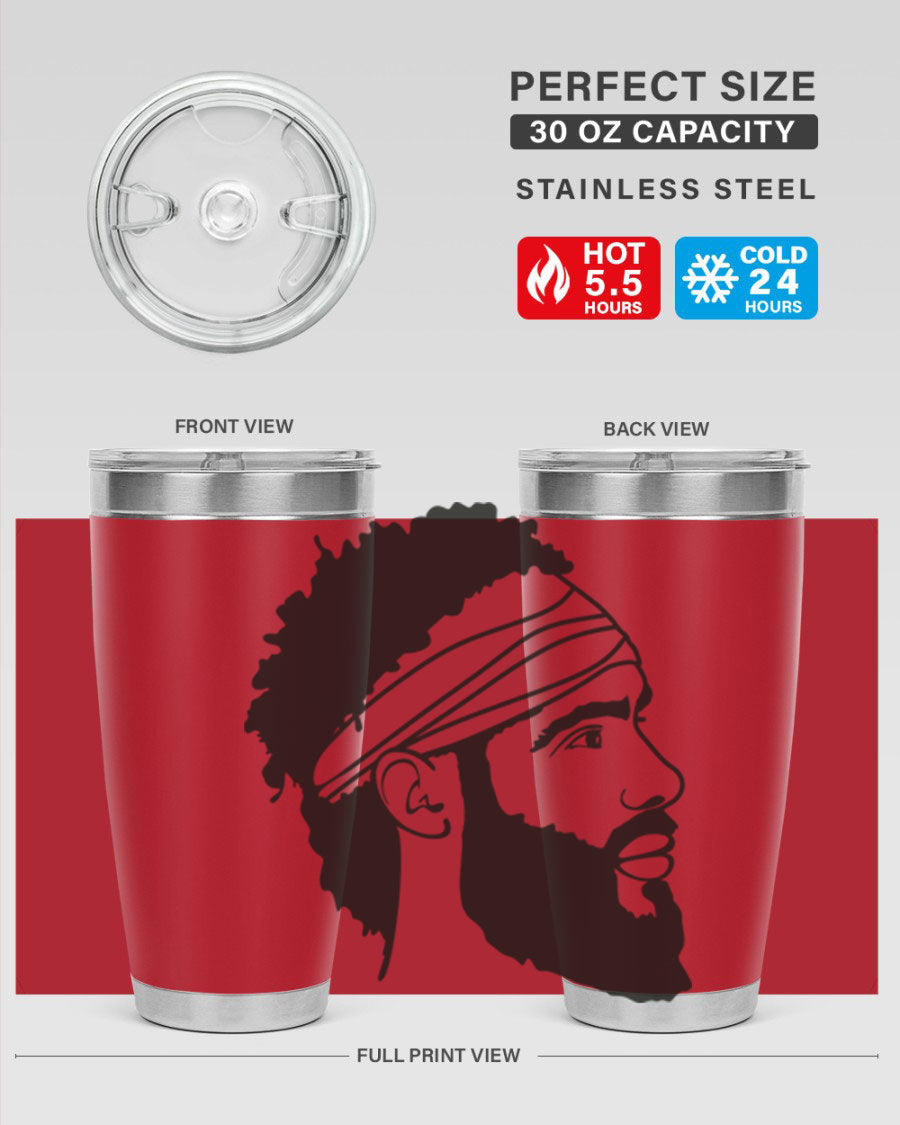 Beardman 48# black tumbler with double wall vacuum insulation, designed for men and boys, showcasing its sleek design and drink-thru lid.