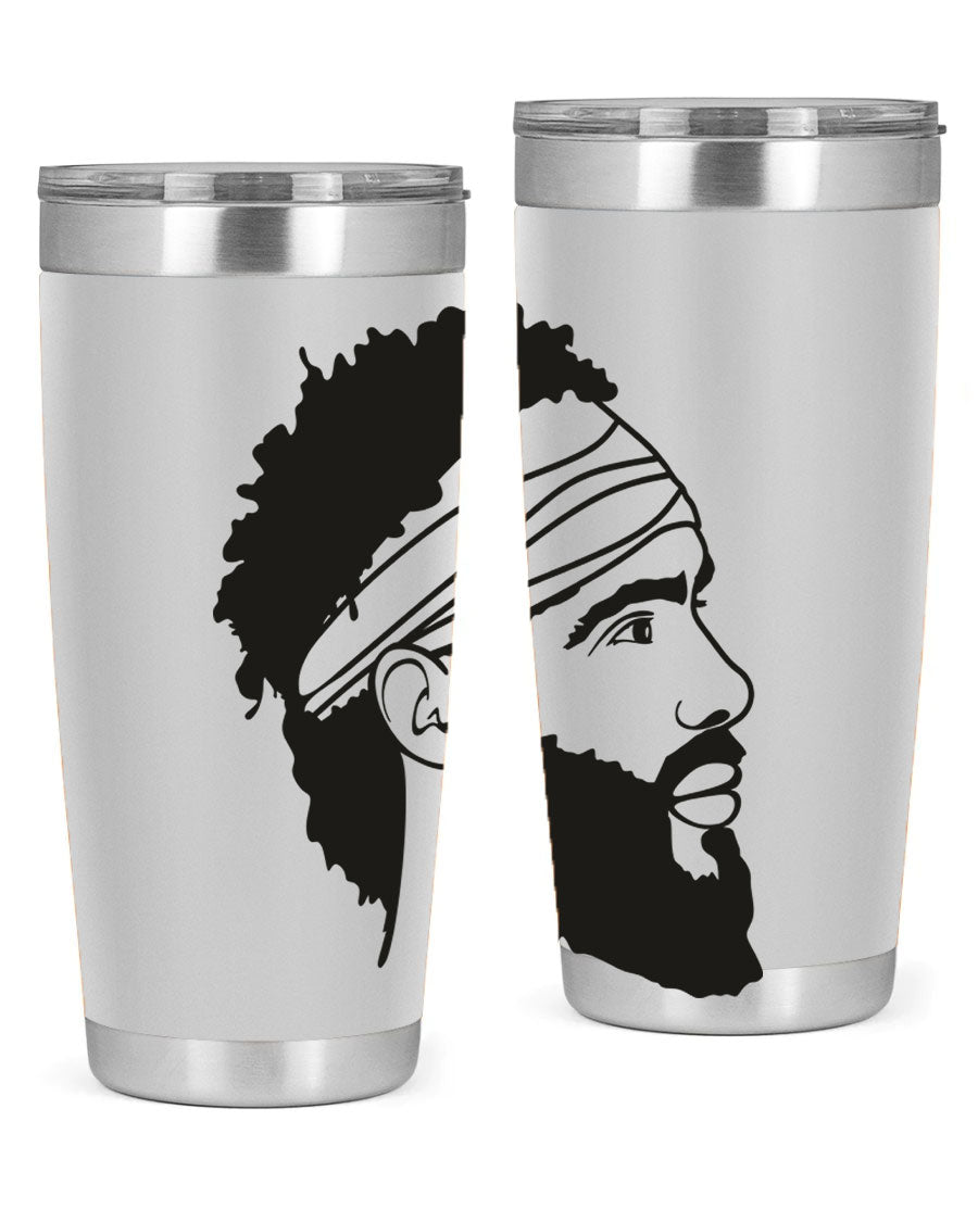 Beardman 48# black tumbler with double wall vacuum insulation, designed for men and boys, showcasing its sleek design and drink-thru lid.