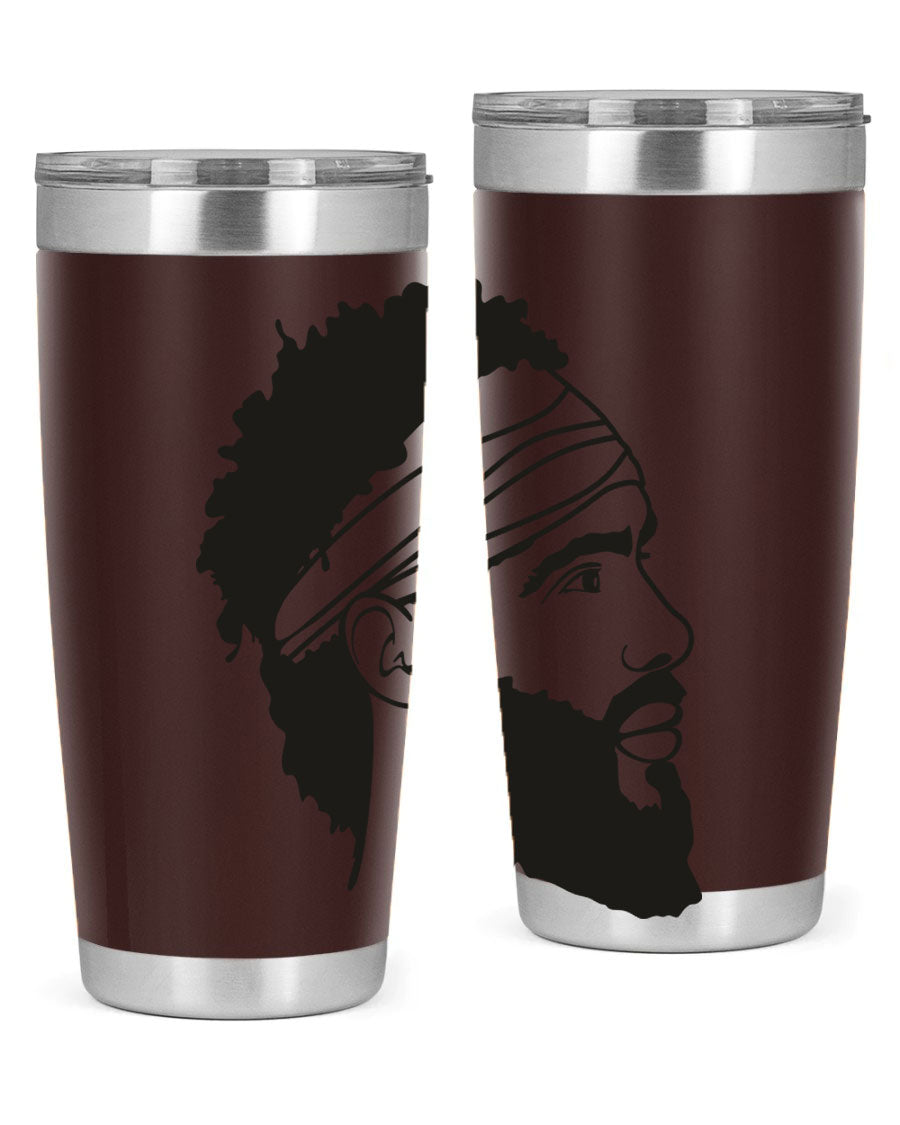 Beardman 48# black tumbler with double wall vacuum insulation, designed for men and boys, showcasing its sleek design and drink-thru lid.