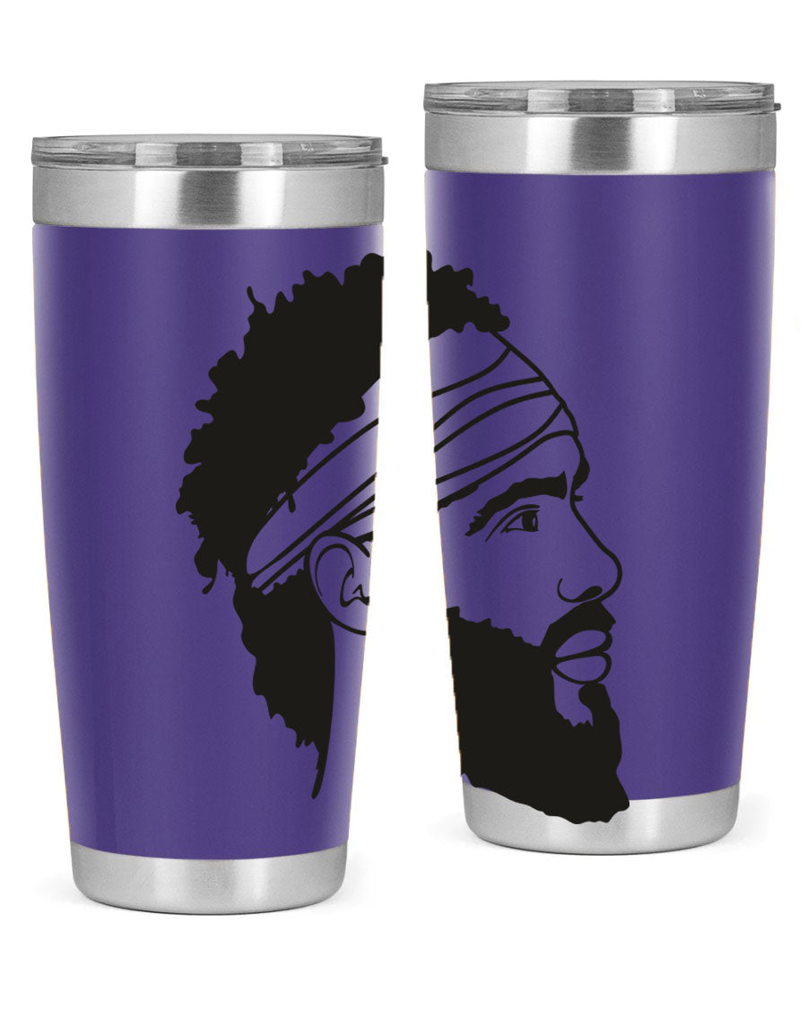 Beardman 48# black tumbler with double wall vacuum insulation, designed for men and boys, showcasing its sleek design and drink-thru lid.