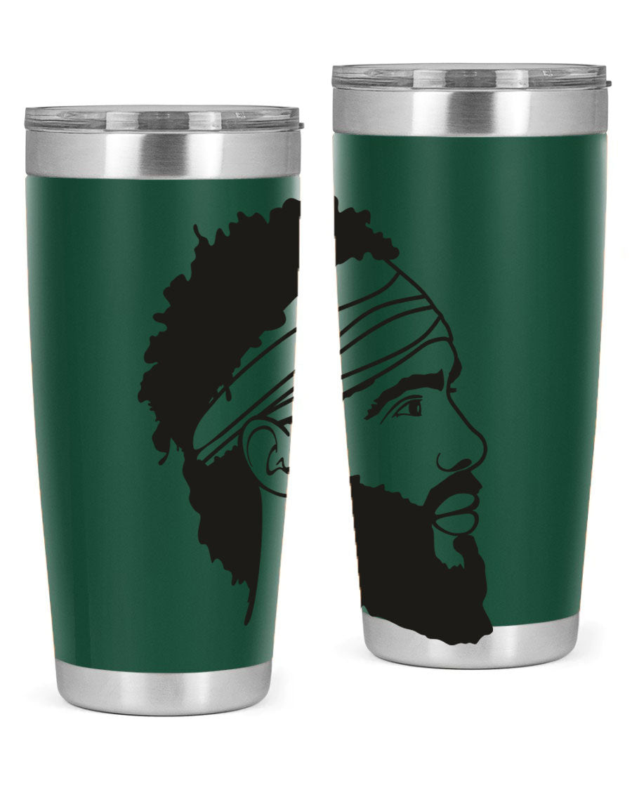 Beardman 48# black tumbler with double wall vacuum insulation, designed for men and boys, showcasing its sleek design and drink-thru lid.