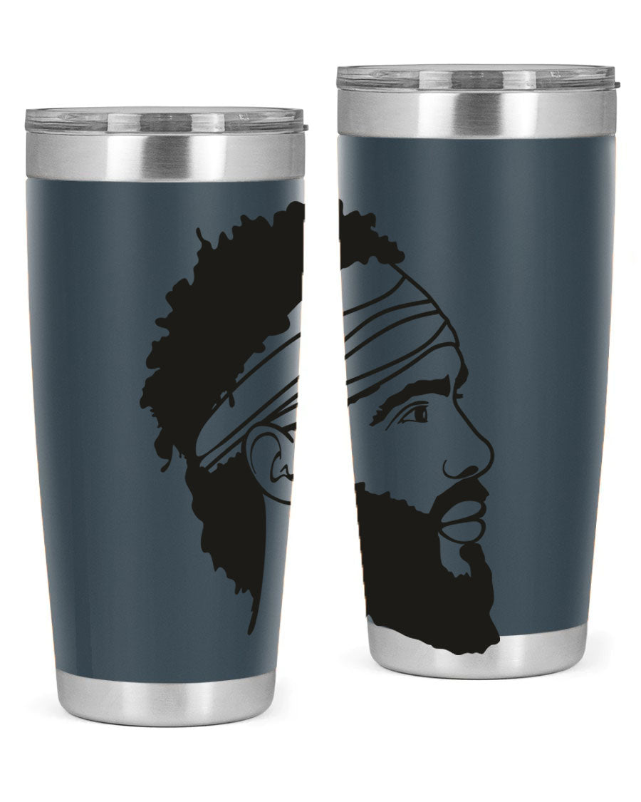 Beardman 48# black tumbler with double wall vacuum insulation, designed for men and boys, showcasing its sleek design and drink-thru lid.