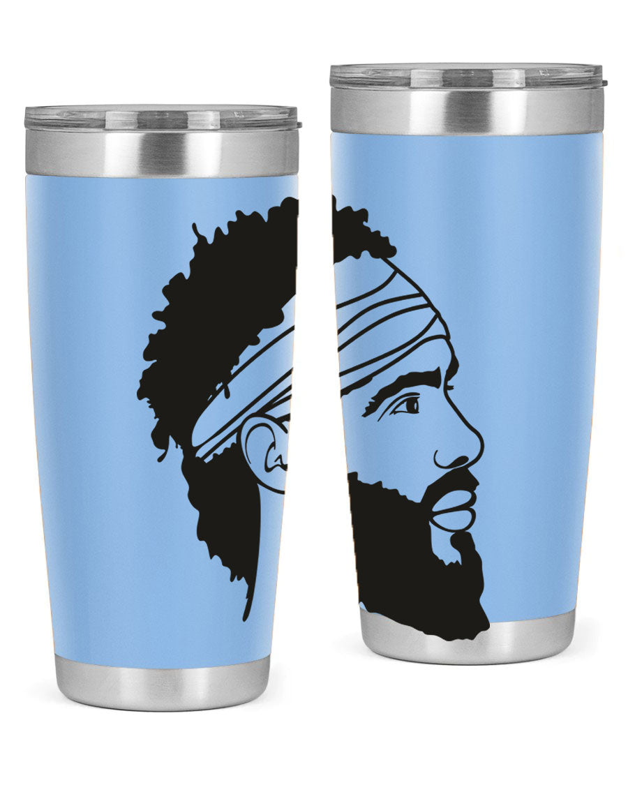 Beardman 48# black tumbler with double wall vacuum insulation, designed for men and boys, showcasing its sleek design and drink-thru lid.