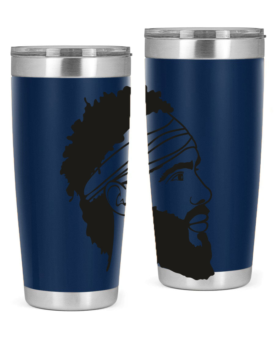 Beardman 48# black tumbler with double wall vacuum insulation, designed for men and boys, showcasing its sleek design and drink-thru lid.
