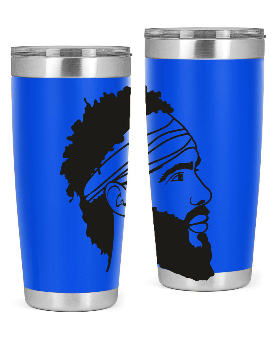 Beardman 48# black tumbler with double wall vacuum insulation, designed for men and boys, showcasing its sleek design and drink-thru lid.