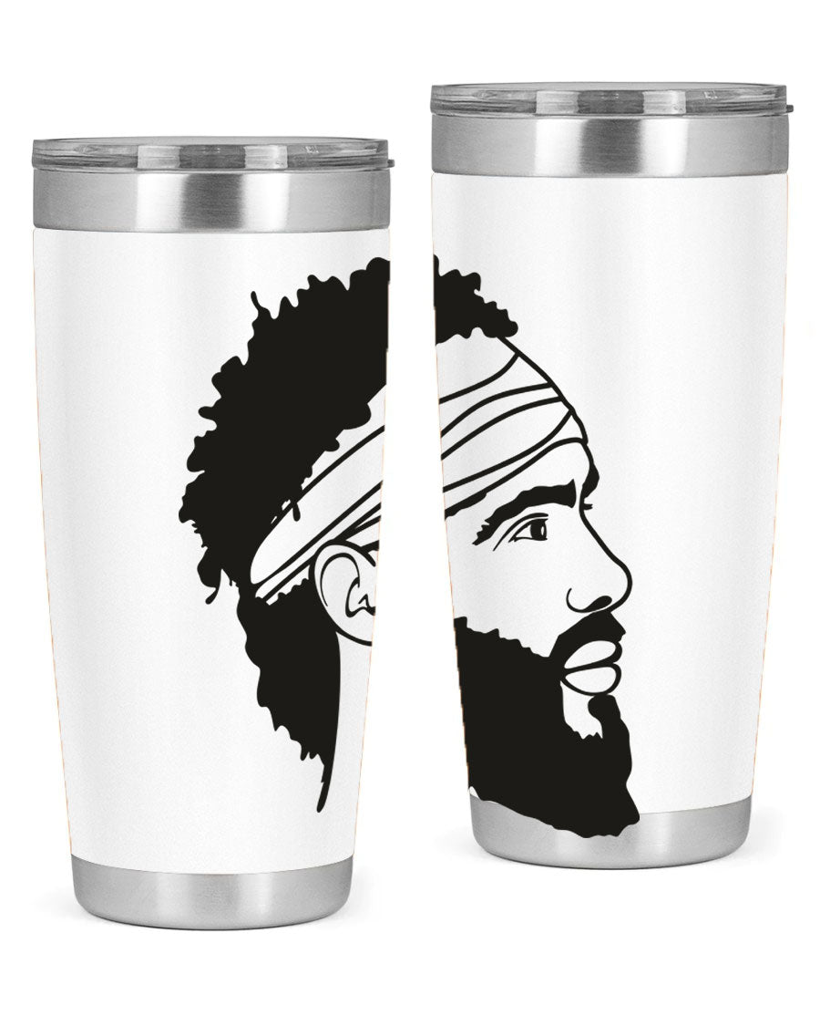 Beardman 48# black tumbler with double wall vacuum insulation, designed for men and boys, showcasing its sleek design and drink-thru lid.